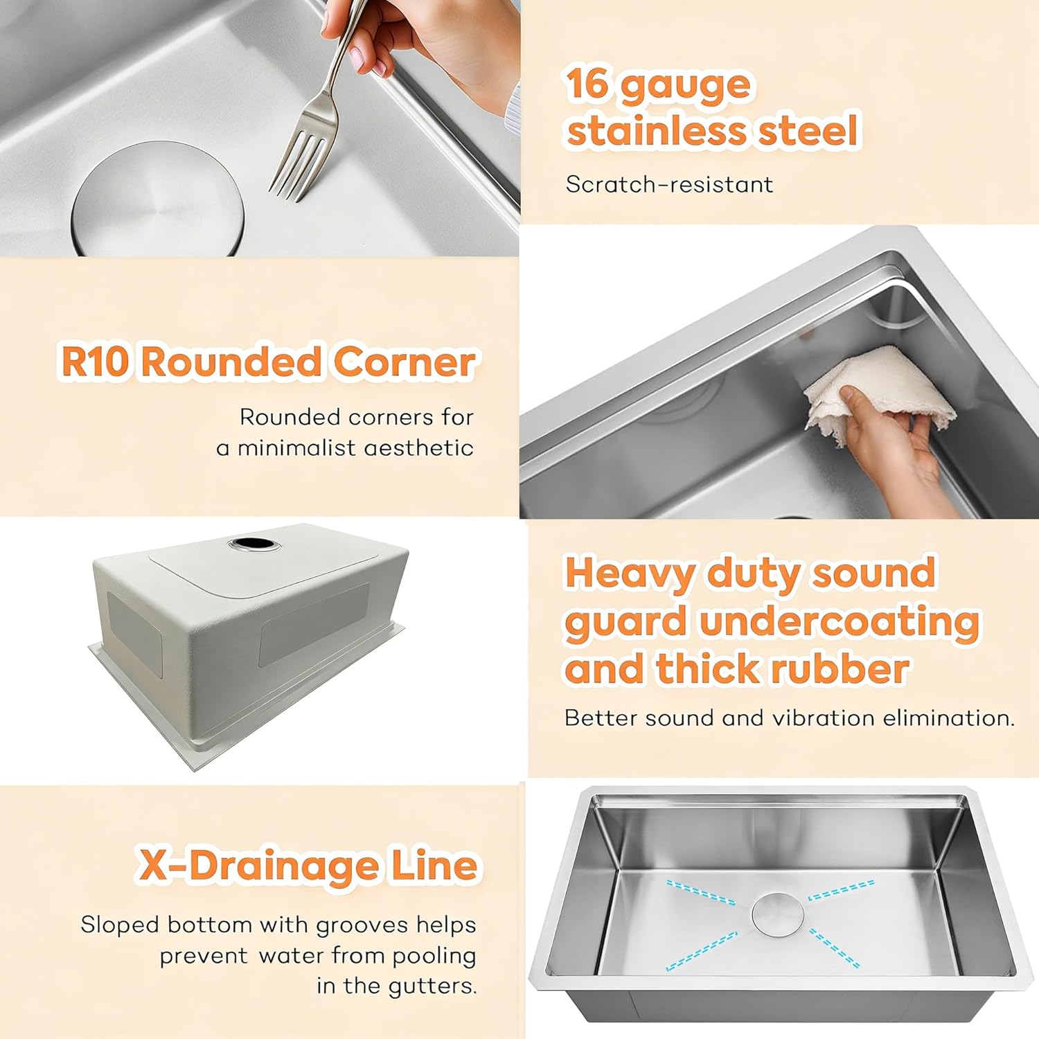 32 Inch Undermount Kitchen Sink, 16 Gauge 304S Stainless Steel Workstation Sink with Accessories, 32" x 18" x 10" Large and Deep Single Bowl Kitchen Sink for Home, Kitchen Island and Outdoor