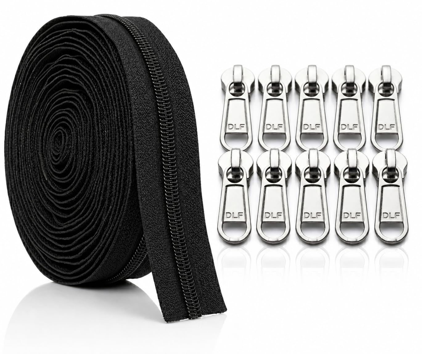Premium Black Nylon Zipper Roll, 5 Metres, with 10 Stainless Steel Sliders, Multipurpose Sewing Zip Tape-image-43