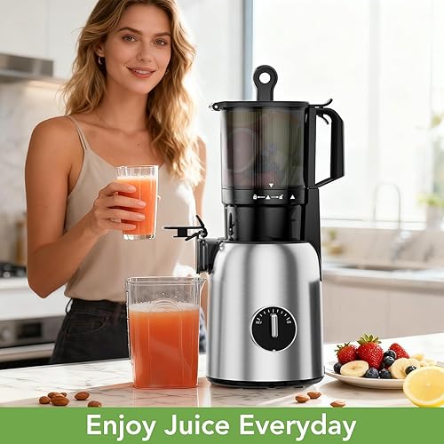 Miniatura 2 de Exprimidor de prensa en frío de boca ancha de 5.4 pulgadas, máquinas de exprimidor de alimentación automática para frutas y verduras enteras,