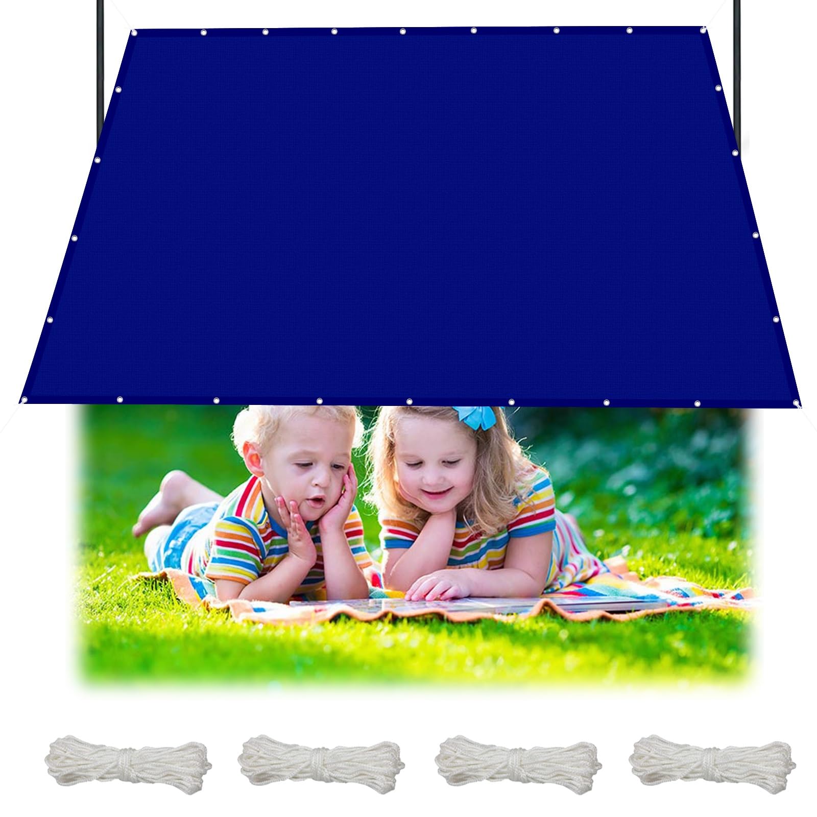 Wodoodporny baldachim ogrodowy w kształcie żagla 2.8 x 3.6 m Pergola żaglem patio, Plastikowa tkanina cieniująca oczkami i linami montażowymi do szklarni, patio, basenu, roślin, Ciemnoniebieski