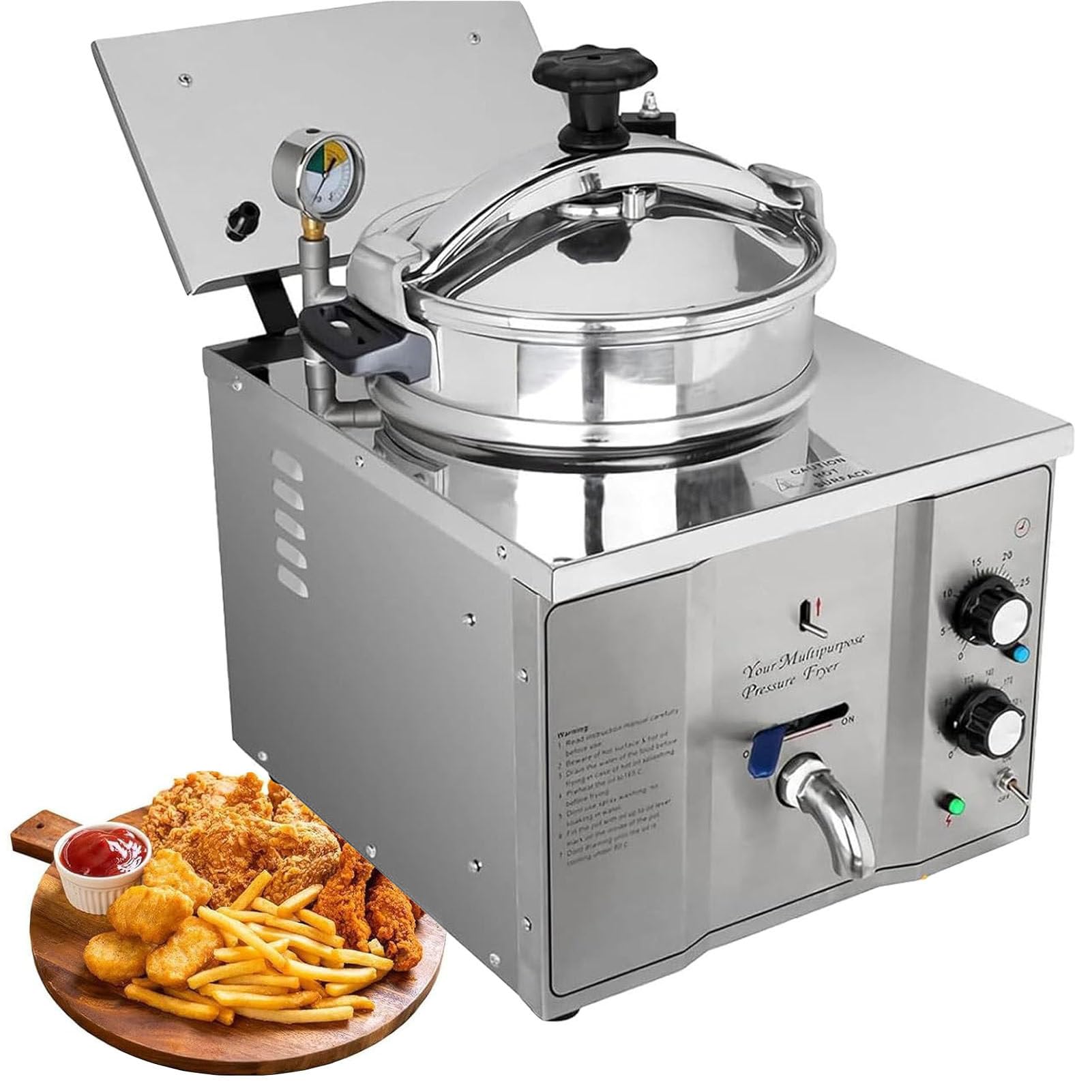 Freidora de Aire Profesional Comercial a presión, 3000 W, 16 L, Digital, con presión sellada de 8-10 PSI, Horno de convección de 50-200 ℃ para Papas Fritas y alitas de Pollo.
