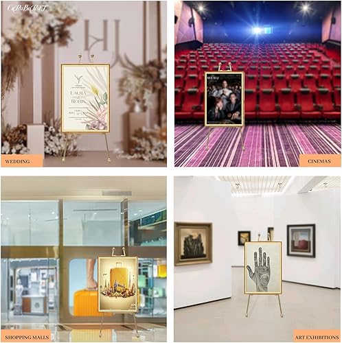 Miniatura 5 de Caballete portátil de metal de 46.5 pulgadas de alto, soporte de caballete de boda dorado grande con ganchos ajustables, 2 soportes de caballete