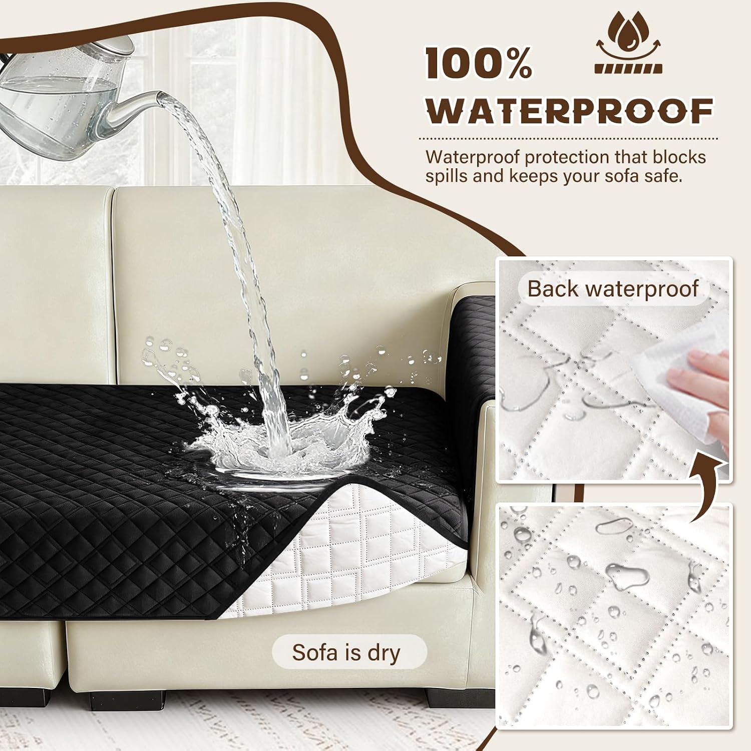 Arfntevss Waterproof Corner Sectional Couch Covers for Dogs Pet L Shape Sofa Cover Washable Velvet Large Couch Cushion Protector for Sectional Sofa Non Slip U Shaped Slipcovers (Black, X-Large)