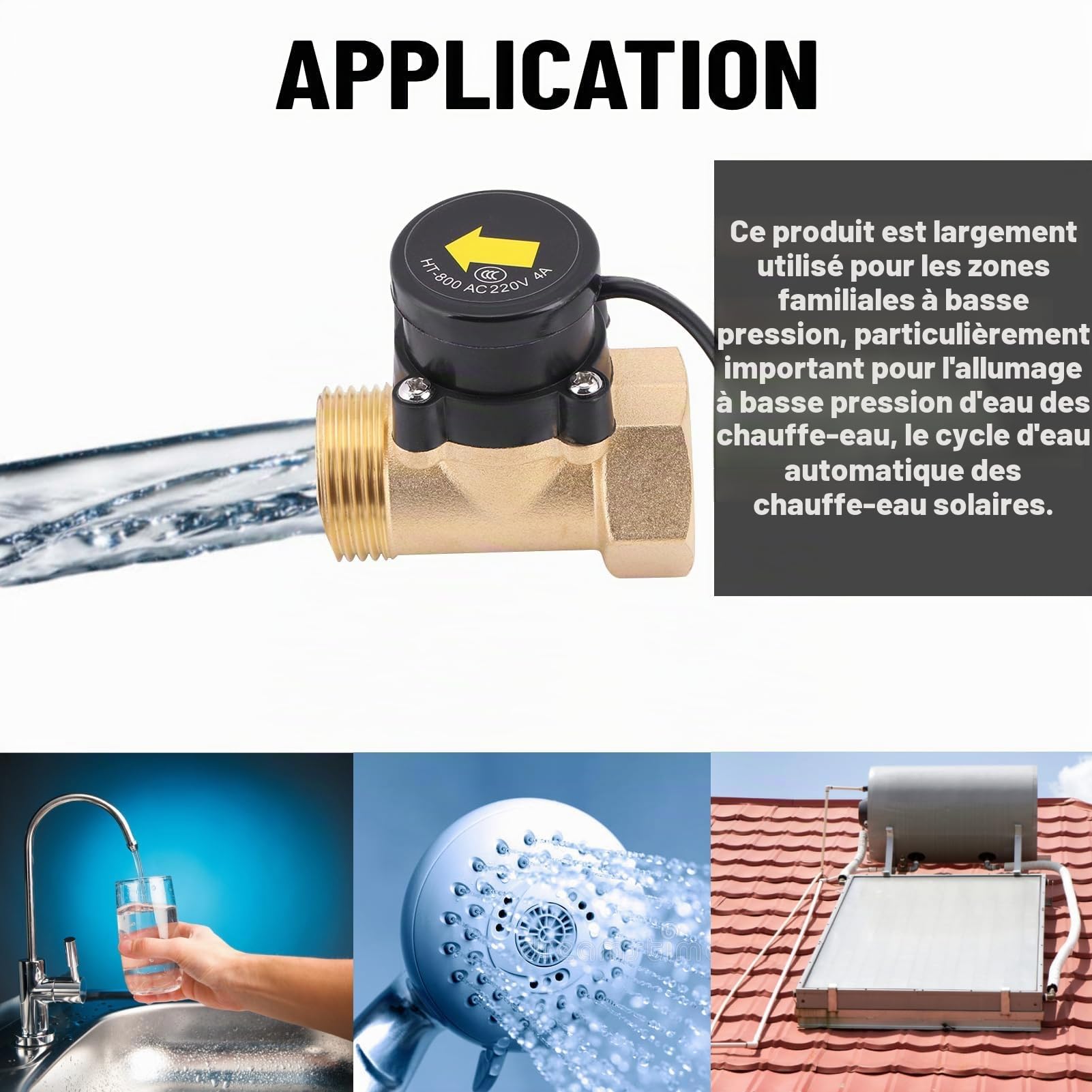 Commutateur de Débit d'eau, HT-800 G1 Filetage 220V Capteur de Débit de Pompe à Eau Commutateur de Commande Automatique, avec des Performances Stables, Résistant Aux Hautes Températures
