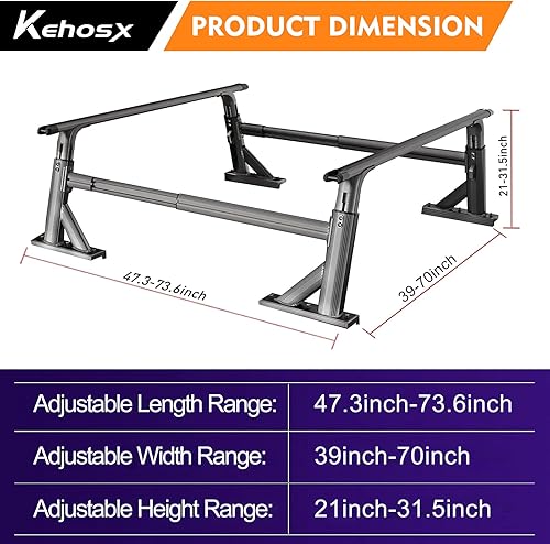 Miniatura 2 de Kehosx Estante de barra enrollable, estante de escalera de aluminio para camioneta, plataforma universal de aluminio, estante de cama resistente de