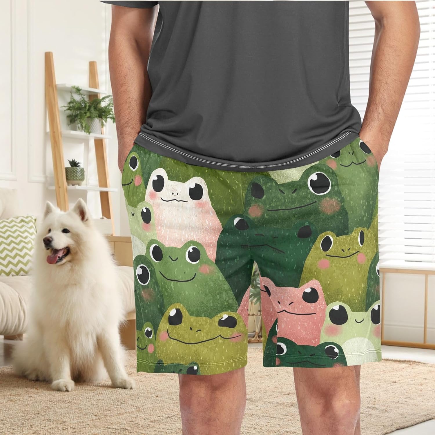 visesunny Men's Pajama Shorts Summer Funny Frog Soft Sleep Shorts for Men Pjs Bottoms Pants with Pockets S-XXL