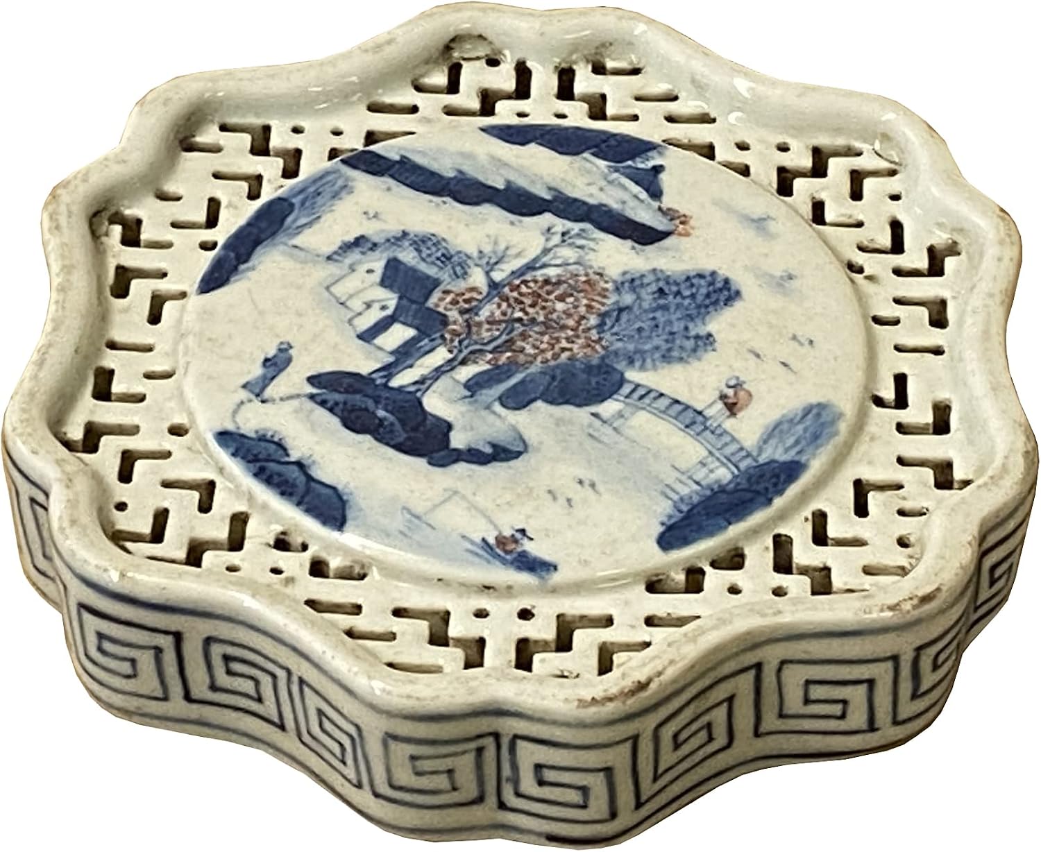 Chinese Blue White Scenery Porcelain Coaster Stand Soap Holder Aws2232