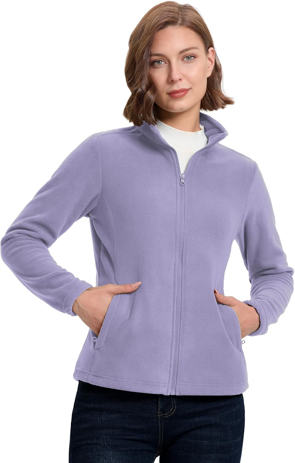 33,000ft Women's Zip Up Fleece Jacket, Long Sleeve Warm Soft Polar Lightweight Coat with Pockets for Winter