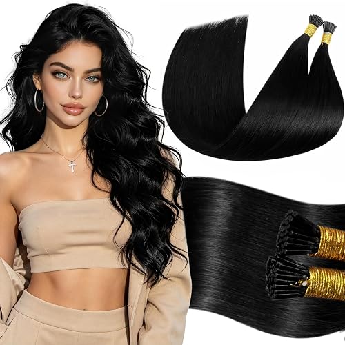 LaaVoo I Tip Hair Extensions Human Hair Black Long I Tips Hair Extensions Real Human Hair 50s 50g 26 Inch