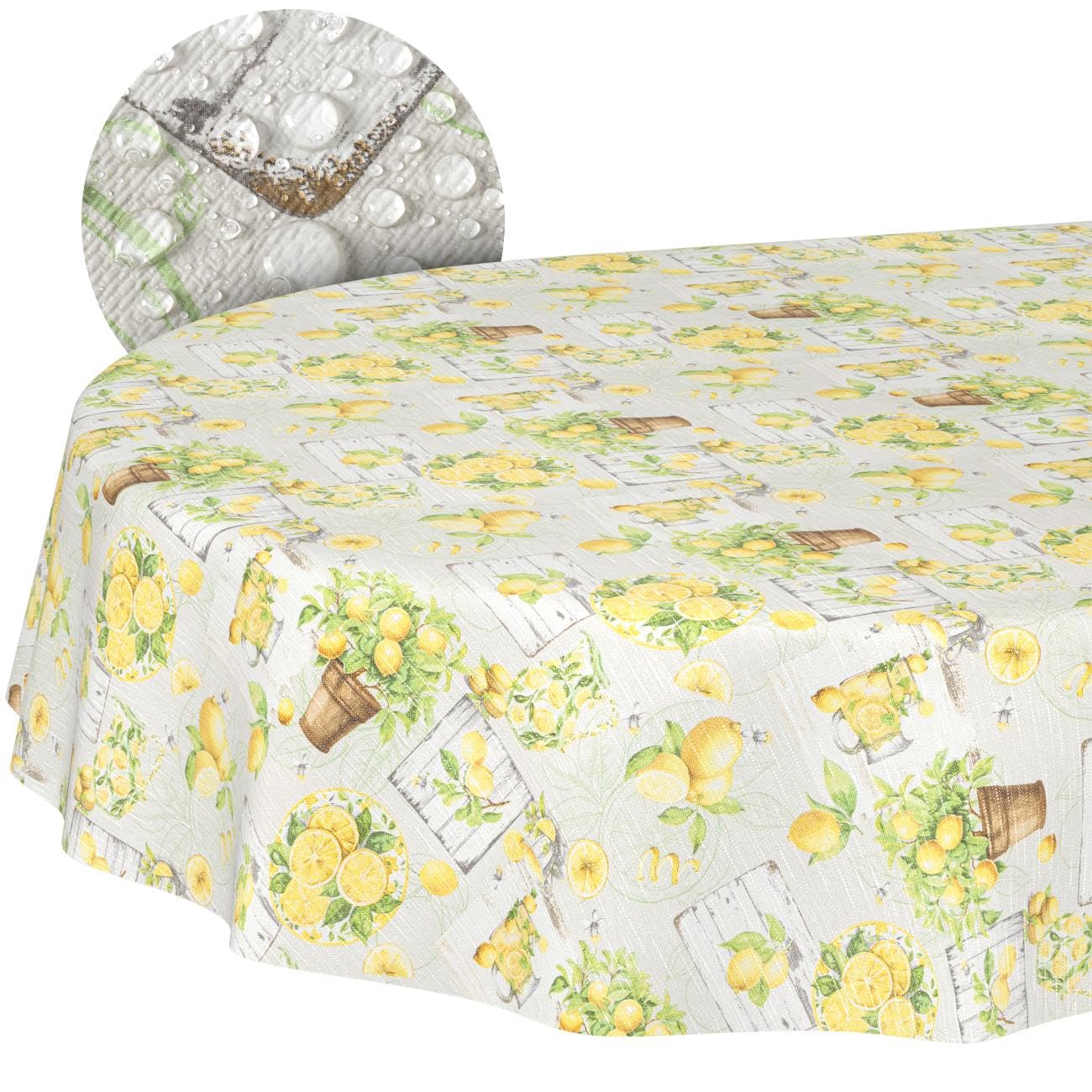 Oilcloth Tablecloth Washable Wax Tablecloth Easy Care Water-Repellent Lotus Effect Outdoor Lemon Oilcloth Garden Tablecloth Lemon Oval 240 x 140 cm Cut Edge