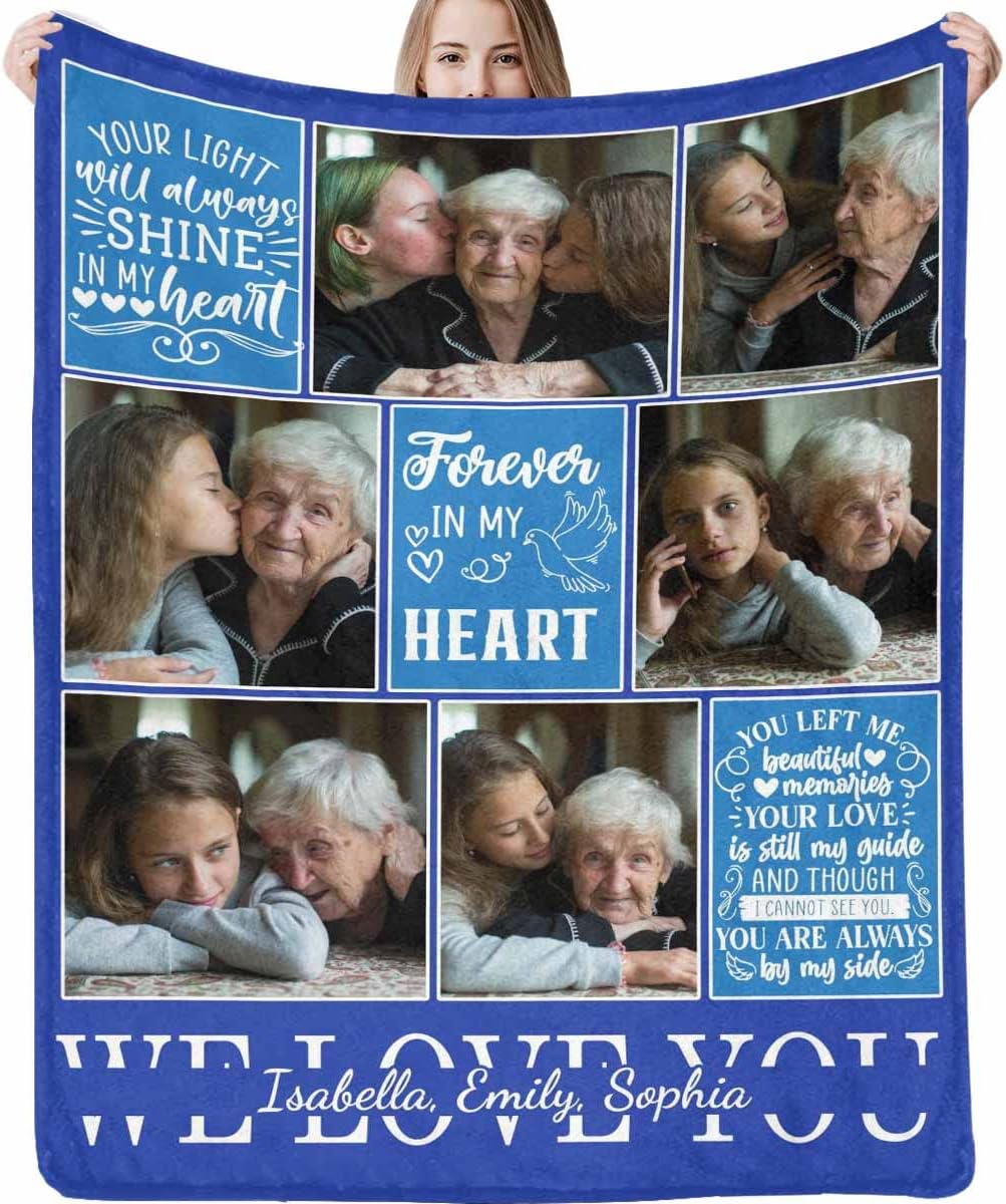 Customized Fleece Blankets with Photos in Loving Memory 4 Photos Throw Blanket Lightweight Throw Blanket Ultra-Soft Cozy Bed Blanket 40"x50"
