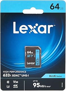 طاقة ذاكرة 95MBPS، سعة 64 جيجابايت من ليكسار بروفيشنال 633x SDHC/SDXC UHS-I