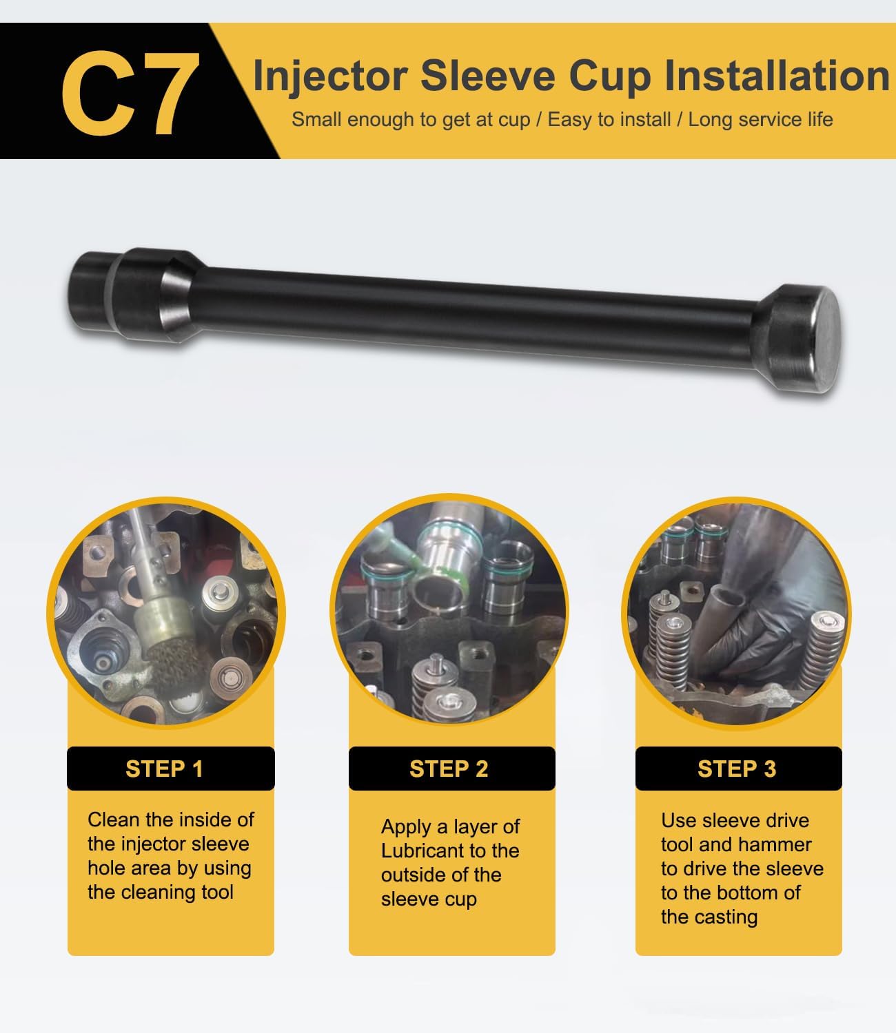 Yoursme for C7 Injector Sleeve Cup Removal Installation Tool with Parts Kit Fit for Caterpillar Cat 3126B C7 C9 with Style HUEI injectors