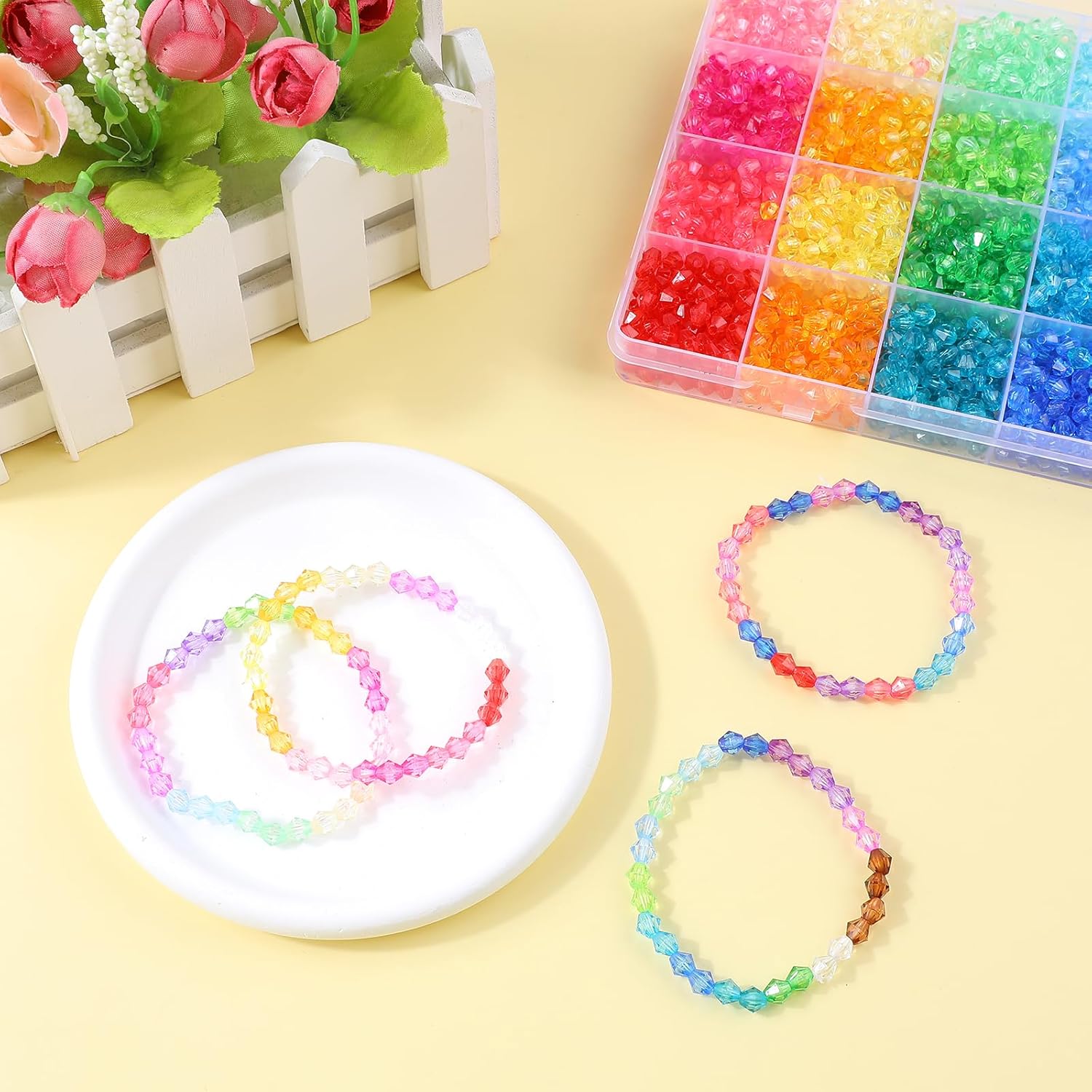 Crystal Beads for Jewelry Making Bicone Bracelet Bead Faceted Acrylic Beads 24 Colors Rainbow Loose Craft Bead for Jewelry Making, DIY Bracelets, Necklaces, Curtain, Key Chains - Image 7