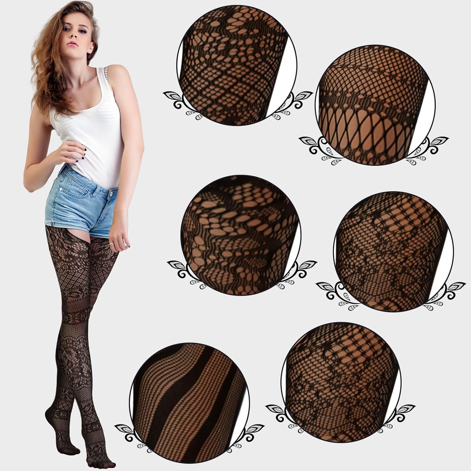 Skylety 6 Pairs Women Fishnet Thigh High Stockings Tights Suspender Pantyhose Stockings for Women - Image 4