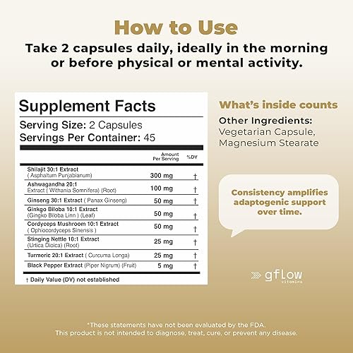 Miniatura 7 de Shilajit con Ashwagandha Rico en ácido fúlvico con cúrcuma, ginseng, ginkgo biloba, hongo cordyceps de ortiga picante, potencia máxima, fabricado en