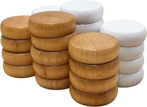 26 Natural and White Crokinole Discs with a Velvet Pouch Small Discs - 1 1/8 Inch Diameter 2.9cm
