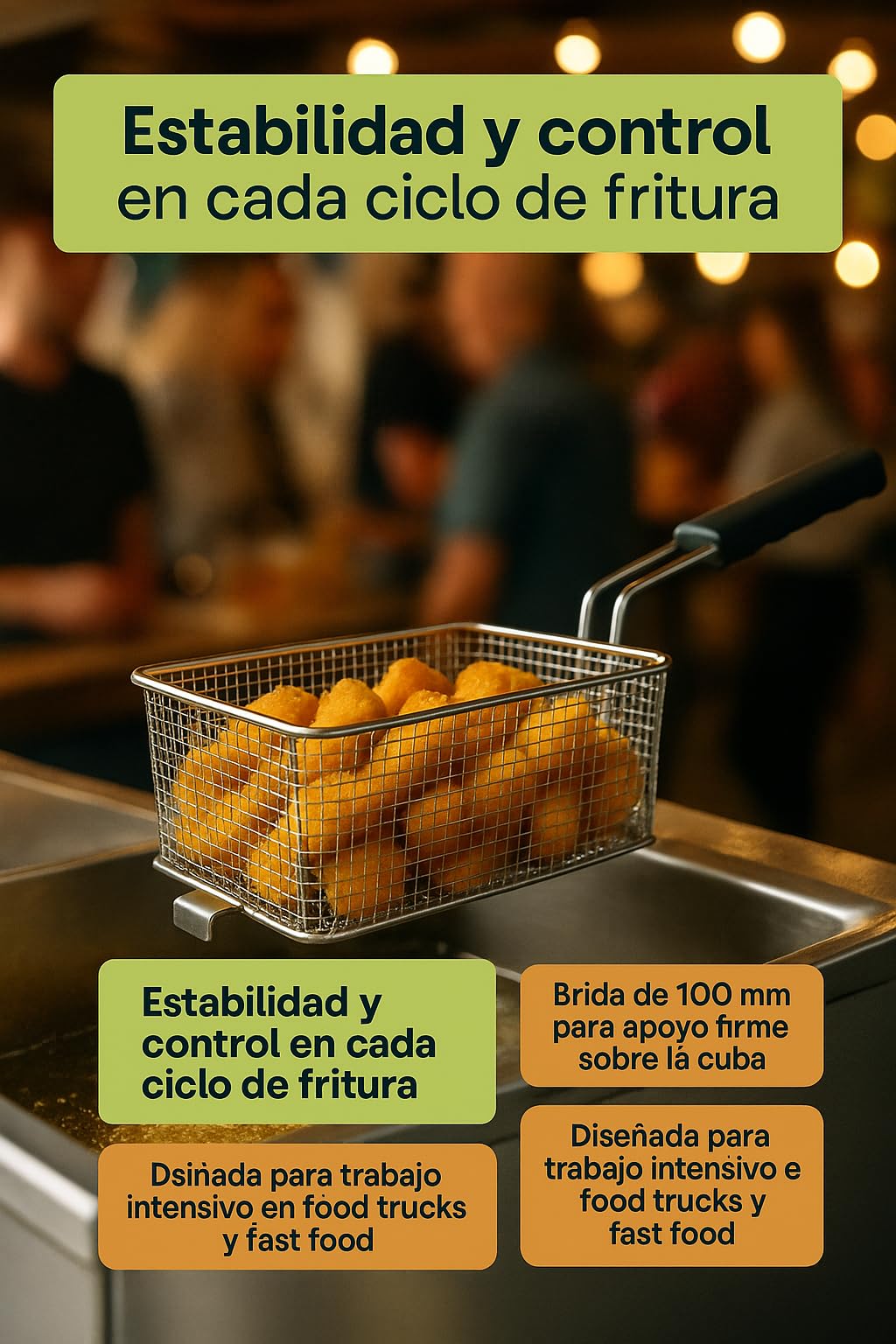 CubetasGastronorm ® Cesta Freidora Gas 8L 200x310x145mm Acero Inoxidable Cocina Profesional Recambio Universal Compatible Con Lucca Aurora GF-2X8L GF-8L Asa Fria Para Freidoras De Hosteleria Plus
