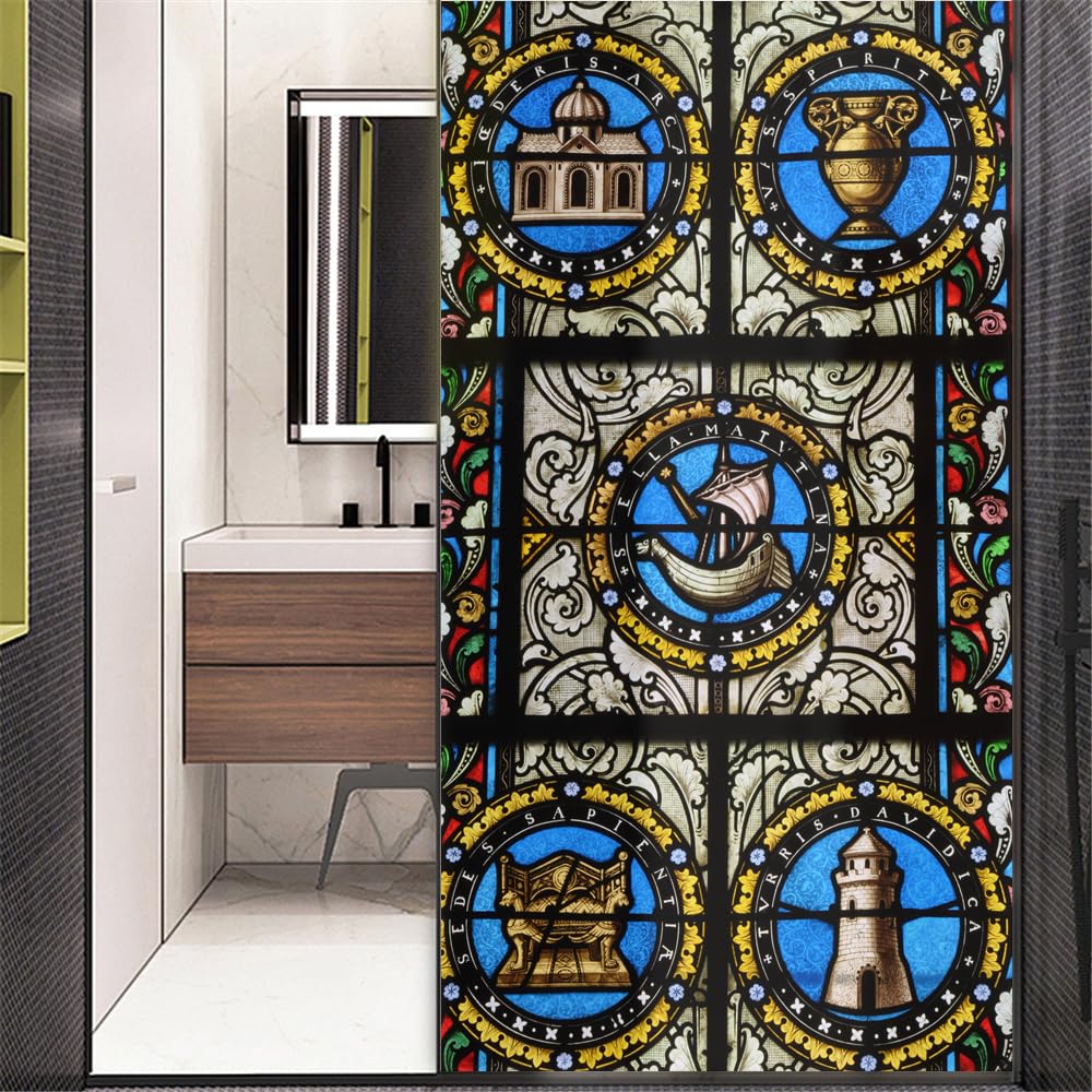 Xijier No Glue Decorative Privacy Frosted Window Film Classical Style Glass Door Window Covering Window Decals Window Sticker for Home Office 89x140cm(35