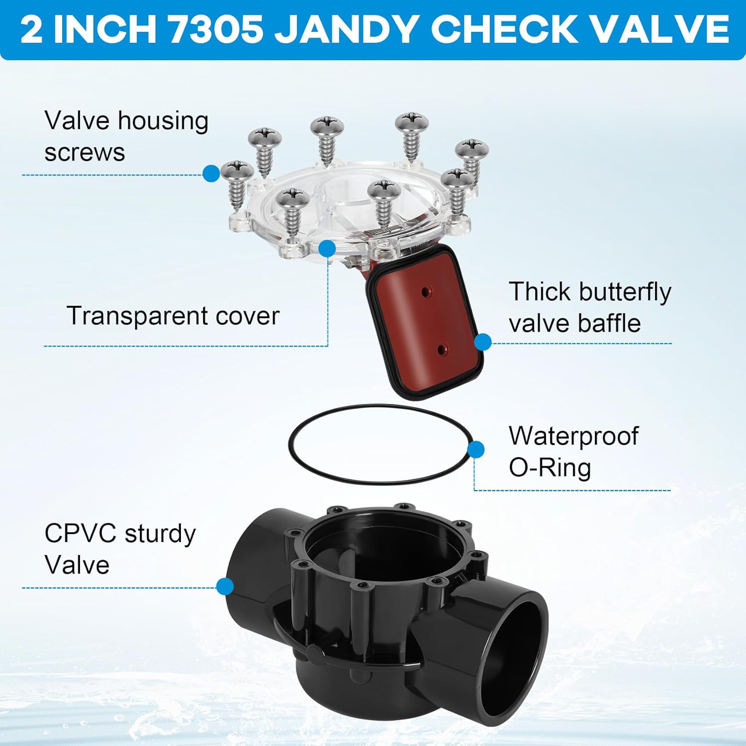 7305 Check Valve Replacement for Jandy - 2-Inch to 2.5-Inch 180-Degree Straight Through Flow Valve, Compatible with Pool and Spa (Jandy 7305 Replacement)