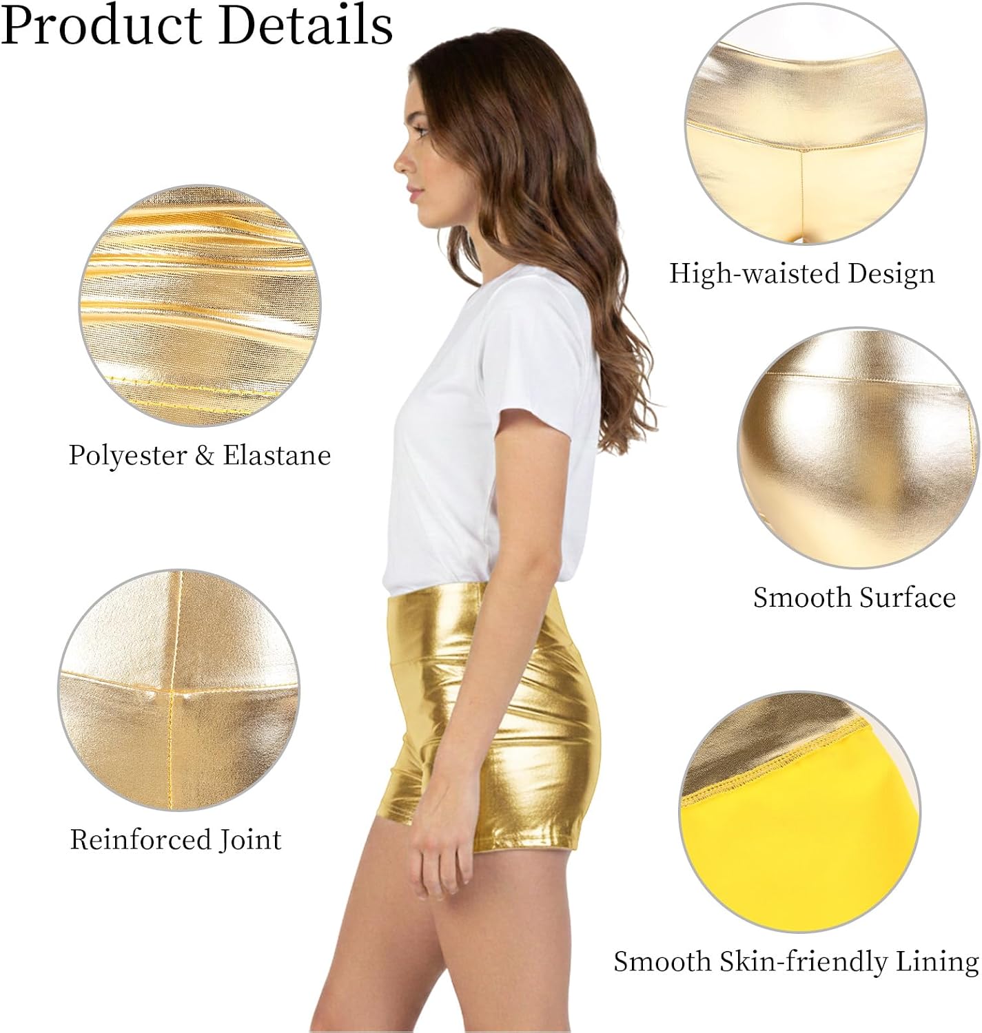 Women's Metallic Rave Booty Shorts,Shiny High Waisted Bottoms,Sparkly Metallic Booty Shorts for Dancing Raves Festivals