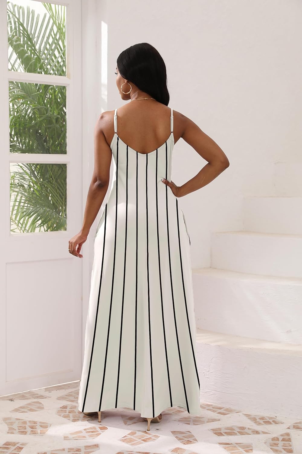 Women's Maxi Dresses V-Neck Adjustable Spaghetti Strap Sleeveless Dress Plus Size with Pockets - Image 2
