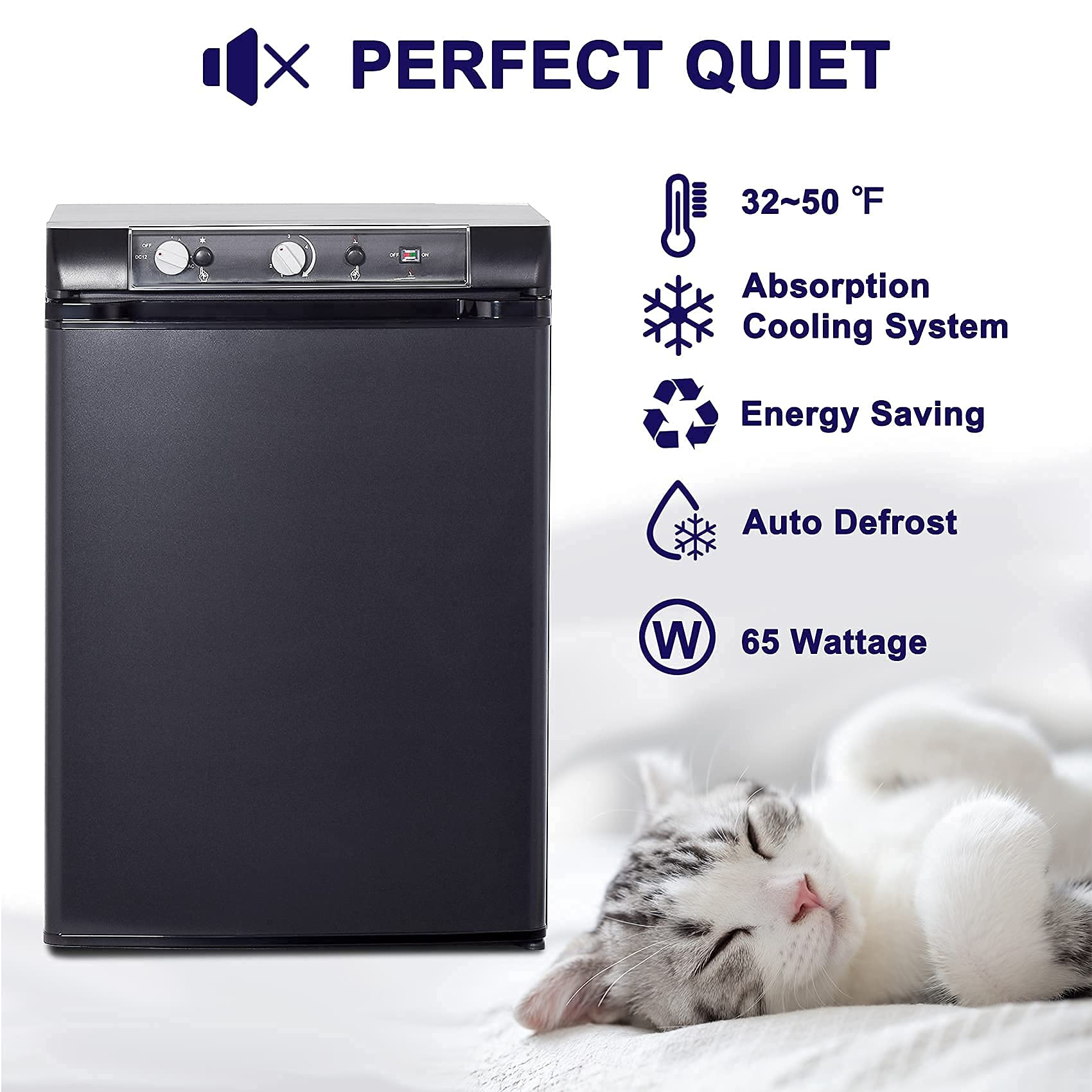 Techomey Propane Refrigerator 2.1 Cu.Ft, Camper Refrigerator 12 V/110V