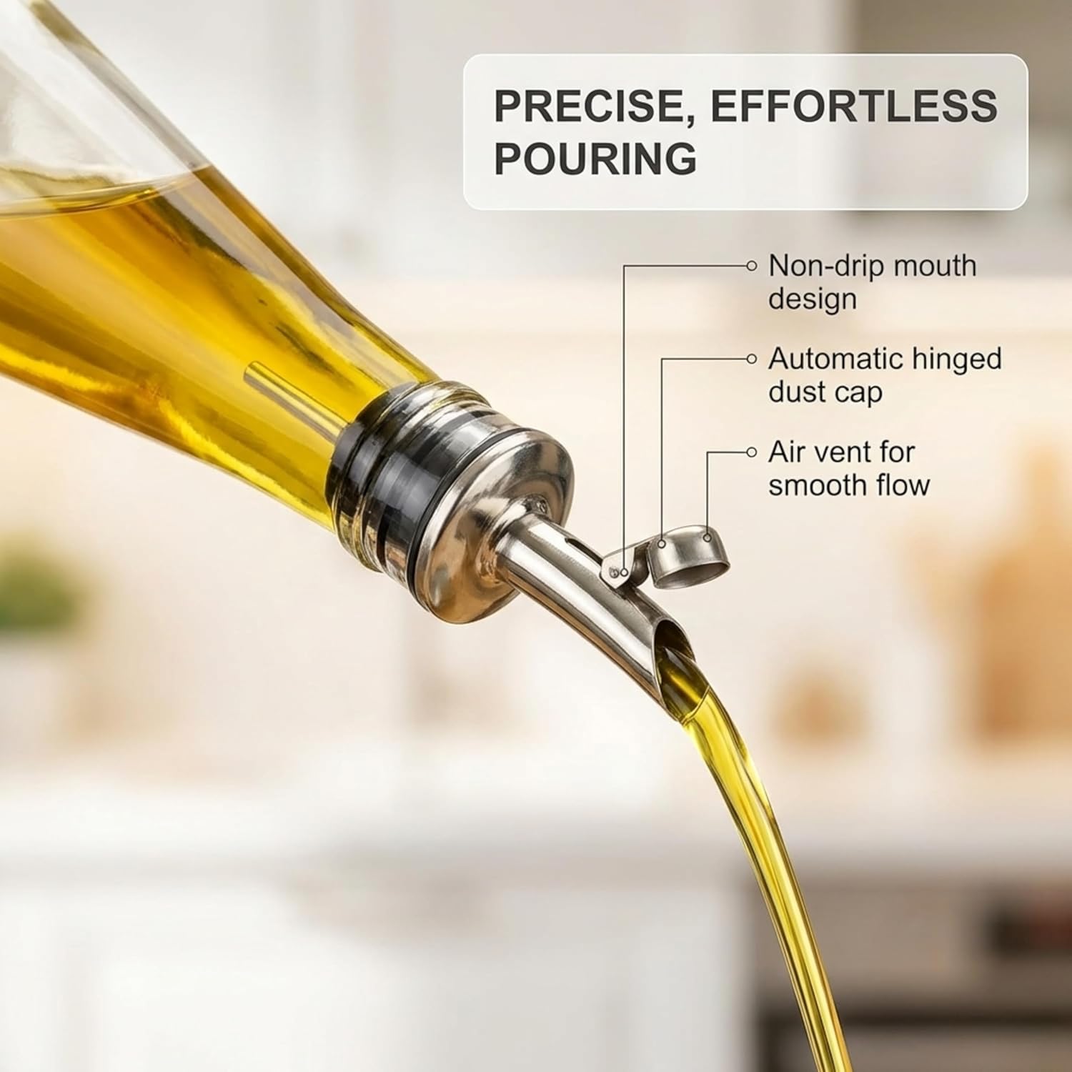 Olive Oil Dispenser Bottle for Kitchen – Premium Glass Bottles, Stainless Steel Pourer, Elegant Container for Food Dressing, Cruet Set, Cooking Counter Gadgets, Sauce Accessories for Salad | Set of 2