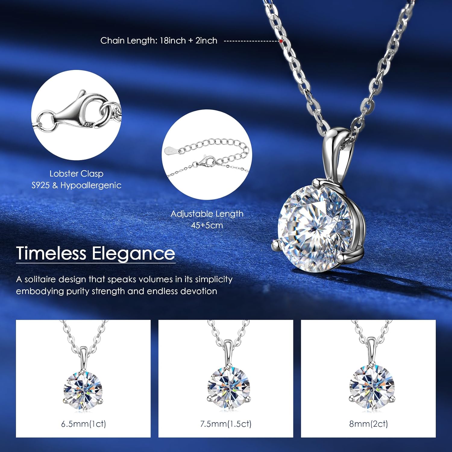 AINUOSHI Moissanite Necklace for Women 1/1.5/2CT - 925 Sterling Silver Solitaire Moissanite Pendant Necklace D Color VVS1 Clarity, White Gold Plated Dainty Necklace for Women Jewelry Gifts for Her - Image 2