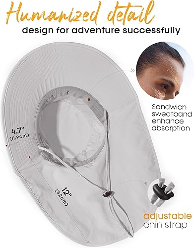 Miniatura 6 de Sombrero de pesca para senderismo y hombre, impermeable, de nailon con solapa grande para el cuello, UPF 50+, para mujeres y hombres