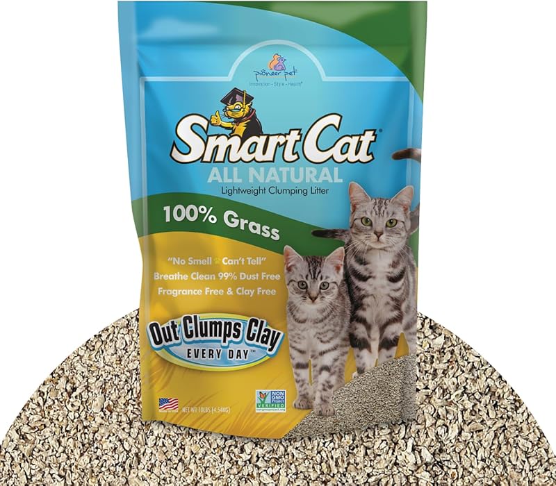 Areia para Gatos SmartCat de Grama Natural com Torrões, Sem Perfume, 4,54 kg
