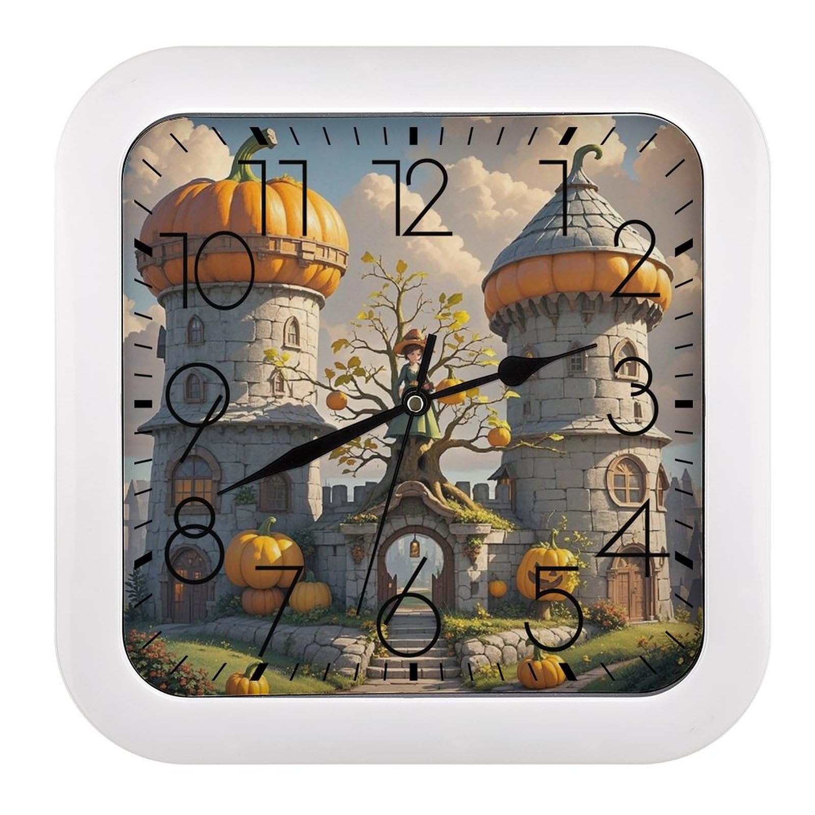 LZQPOEAS Pumpkin Loft Wall Clock Fashionable Versatile Silent Wall Clock Simple Elegant Non Ticking Analog Clocks Easy to Install Square Modern Clocks for Home Decoration