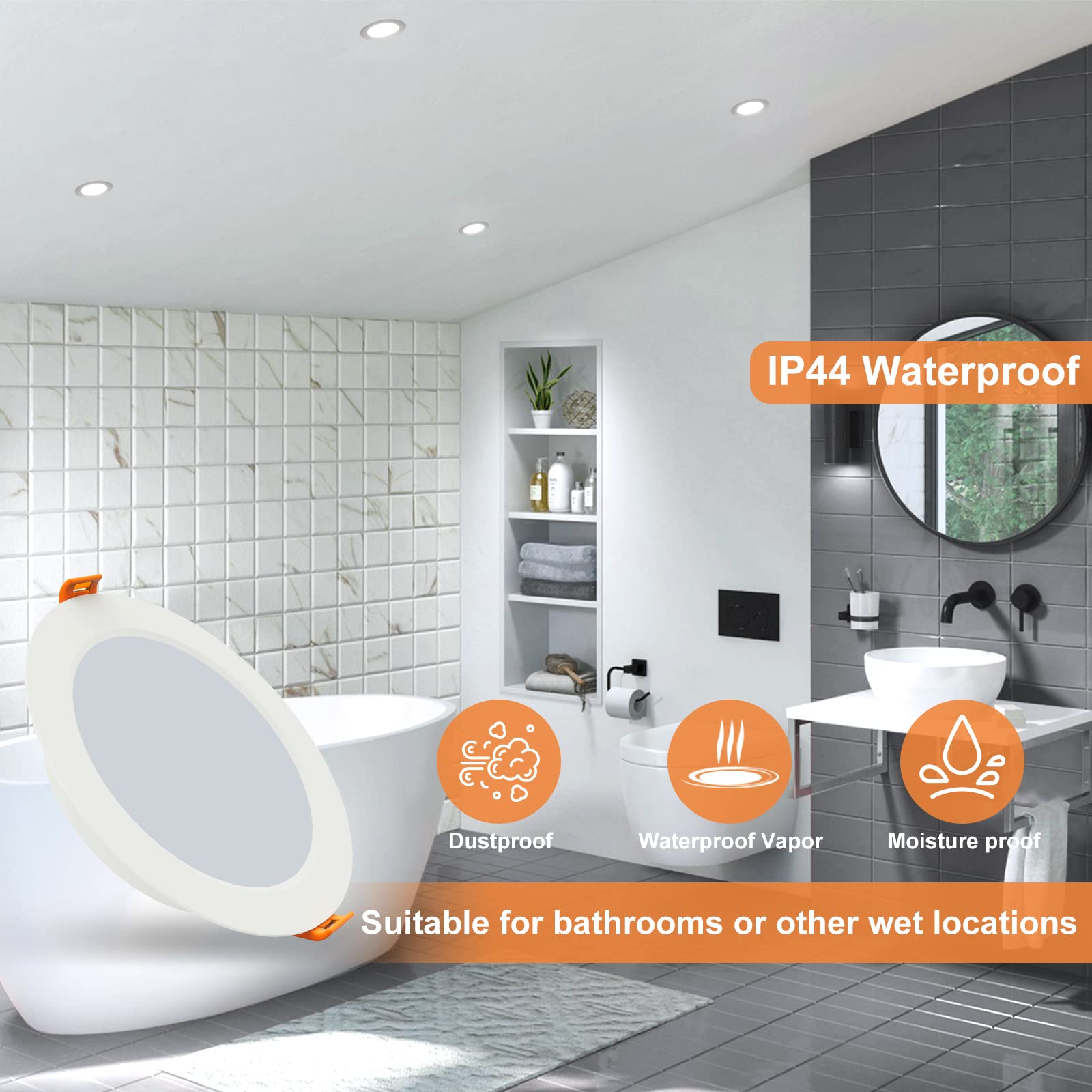 Tomosu Spot Encastrable Salle de Bain 10W, Blanc Froid 6000K, Lot de 20