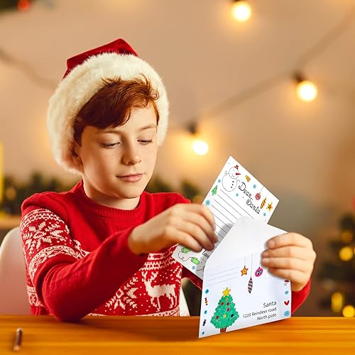 Miniatura 7 de Spiareal Juego de 24 cartas para colorear tu propia carta a Papá Noel DIY con sobres, kit de letras de Papá Noel para colorear para niños,