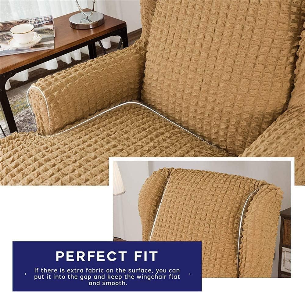 Wing Back Chair Cover with Ruffle - Stretch Slipcover with Skirt 1 Piece Universal, Elegant and High Elastic Seersucker for Wing Back Chairs