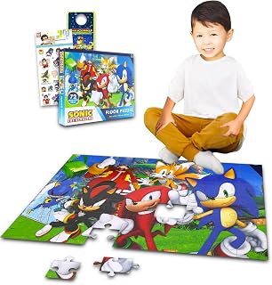 Sonic The Hedgehog Floor Puzzle for Kids Set - Bundle with 72 Piece Sonic Floor Puzzle, Stickers, More | Sonic Puzzles for Kids Ages 4-8