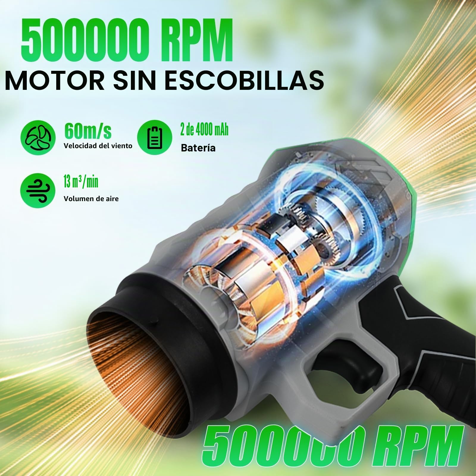 Soplador de hojas con batería para Makita, motor de 500.000 rpm, limpiador de polvo ligero con velocidad ajustable, flujo de aire de 215 km/h, soplador de hojas eléctrico para soplar nieve, secar