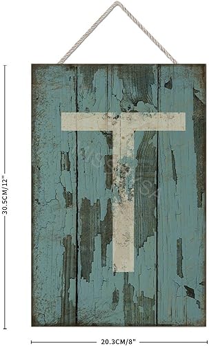 Vista 402 de Letrero colgante de madera con letra A, letrero de madera, decoración del hogar, 26 letras del alfabeto de metal, placa de madera, decoración