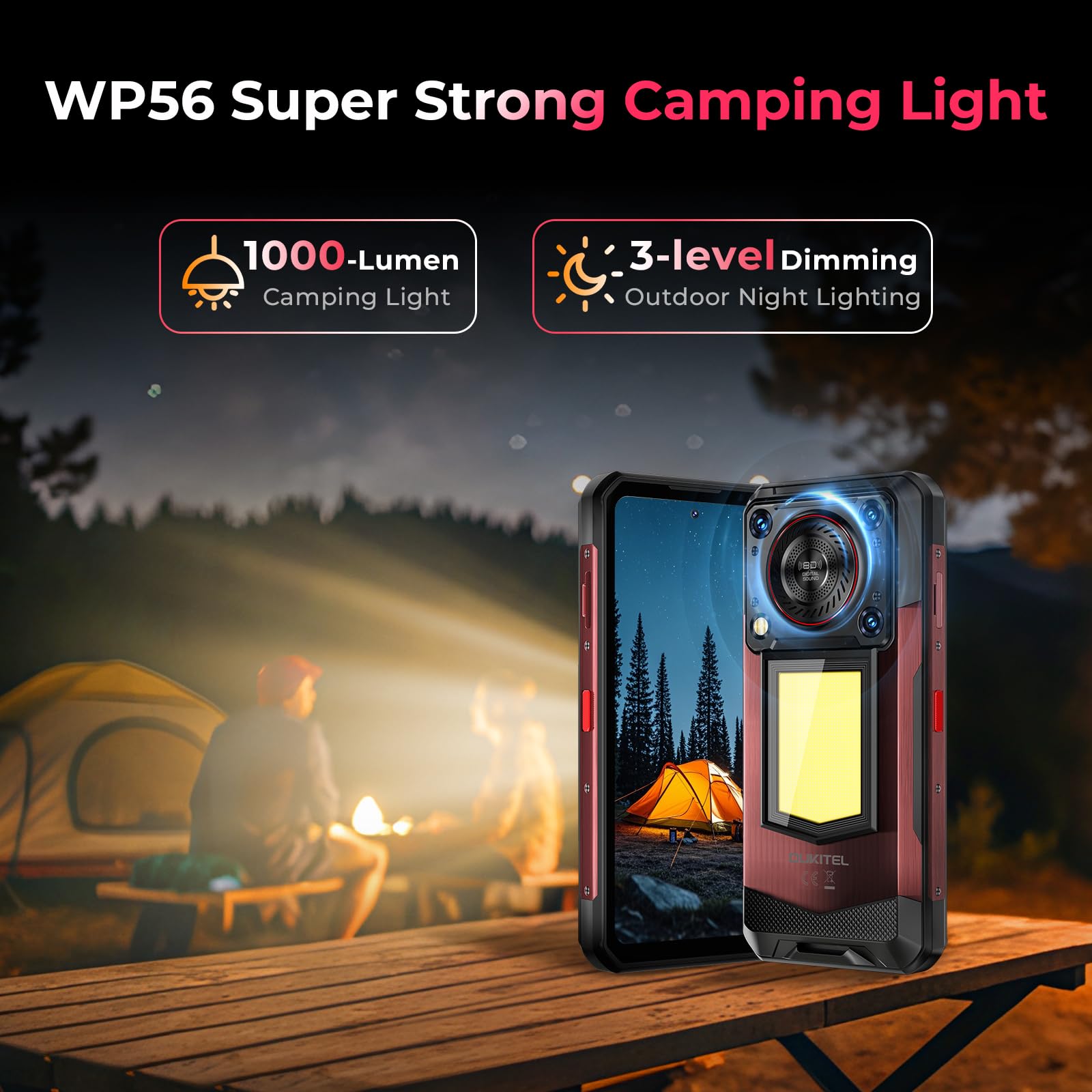 OUKITEL WP56 Rugged Smartphone 5G Andriod 15, 36GB+512GB Telefono Indistruttibile 16000mAh, 1000LM Luce Campeggio, 108MP+32MP, Rugged Phone 128dB Altoparlante, 120Hz 6.8" FHD+, OTG/NFC/GPS