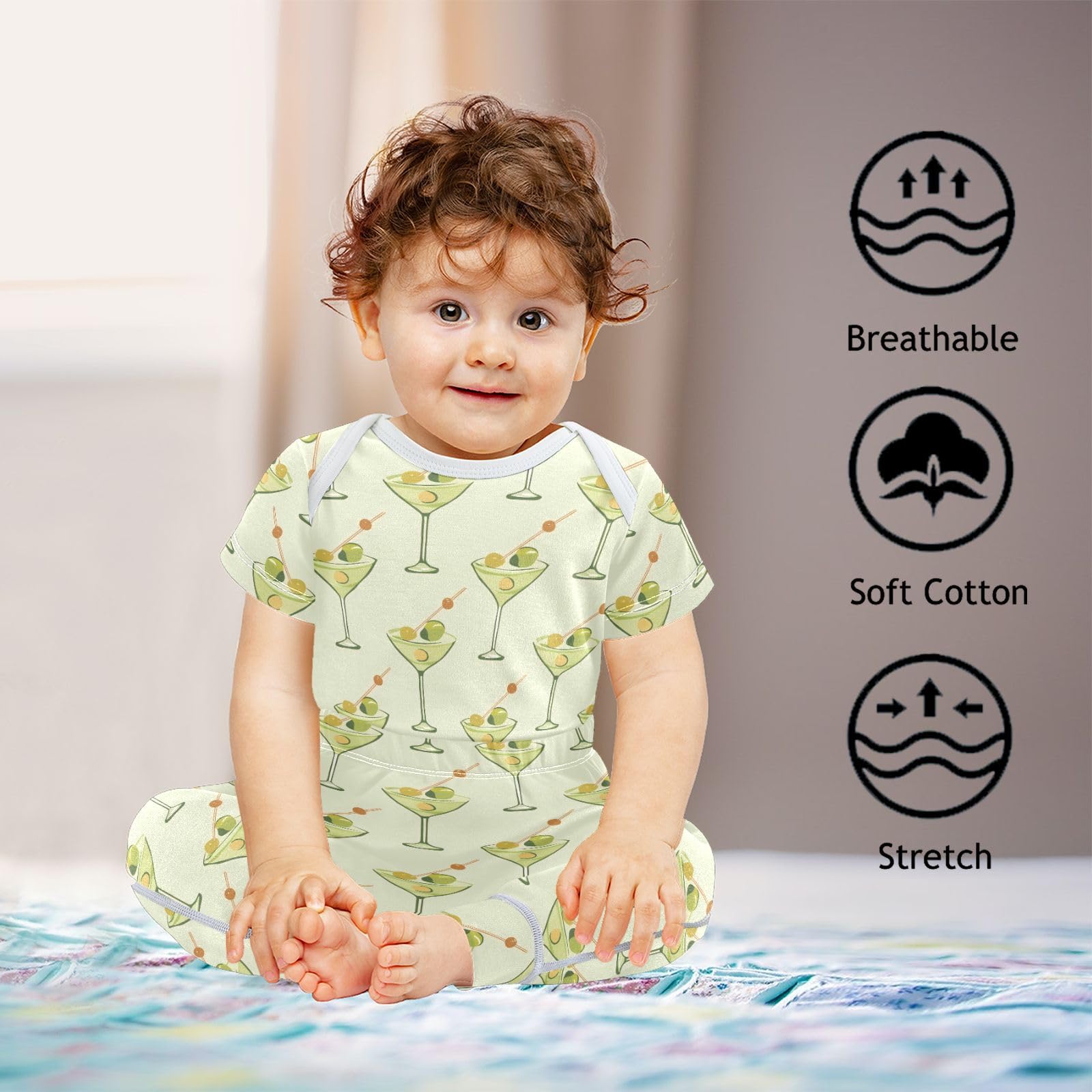vvfelixl Cartoon Olive Skewer Cocktail Baby Layette Sets,Baby Bodysuits Set Unisex Short Sleeve Babys Pants Sets 9-12M