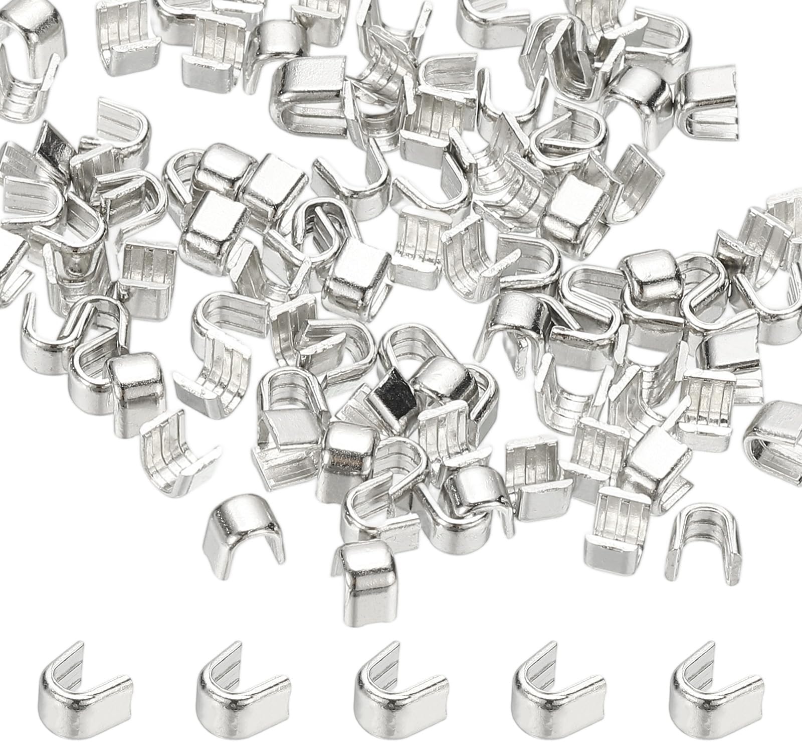 TIXIPEM Zipper Slider Retainers [100pcs] - #8 U Shape Top Stoppers Use for DIY Sewing Replacement & Coats & Bags & Jackets & Closed-end Zipper Replacing - [Silver]