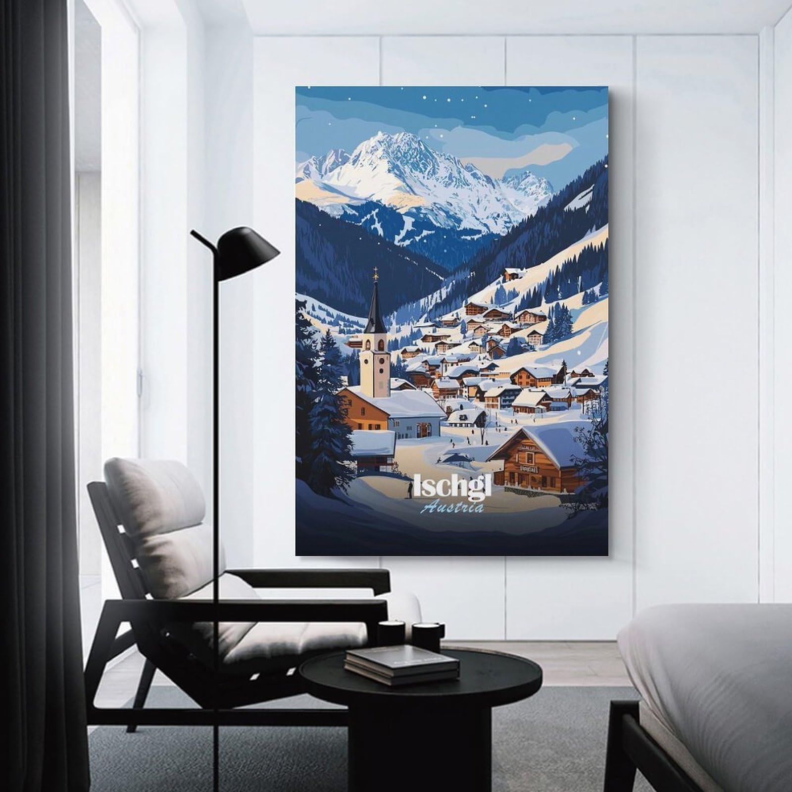 Junmoney Ischgl Austria Winter Village Canvas Art Print, 24x36inch(60x90cm), for Restful Interiors, Bedrooms Or Small Rooms, A Warm Accent for Relaxed Interiors