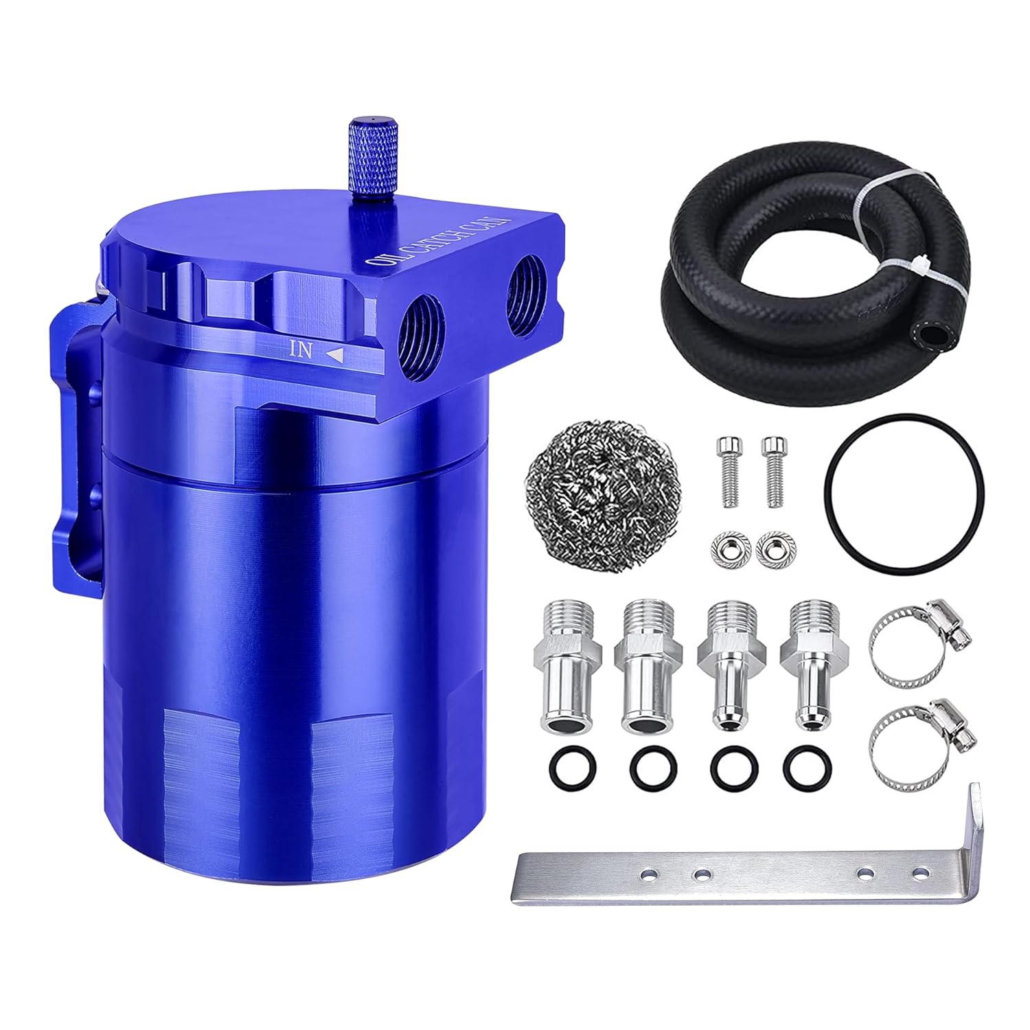 Oil Catch Can, Universal Baffled Catch Can Kit with NBR Fuel Hose, 300ml Aluminum Air Oil Separator Tank for PCV System(Blue,2.6 FT)