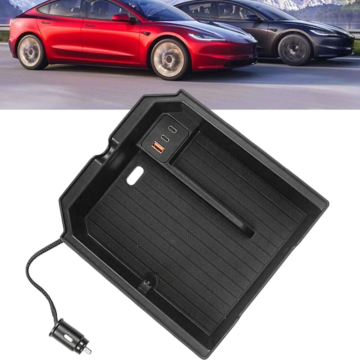 Lily Brown Car Front Dashboard Center Console Armrest Storage Tray Cubby Box Suitable for Model 3+ 2024 Container Holder Accessory Bathroom Drawers Compartments