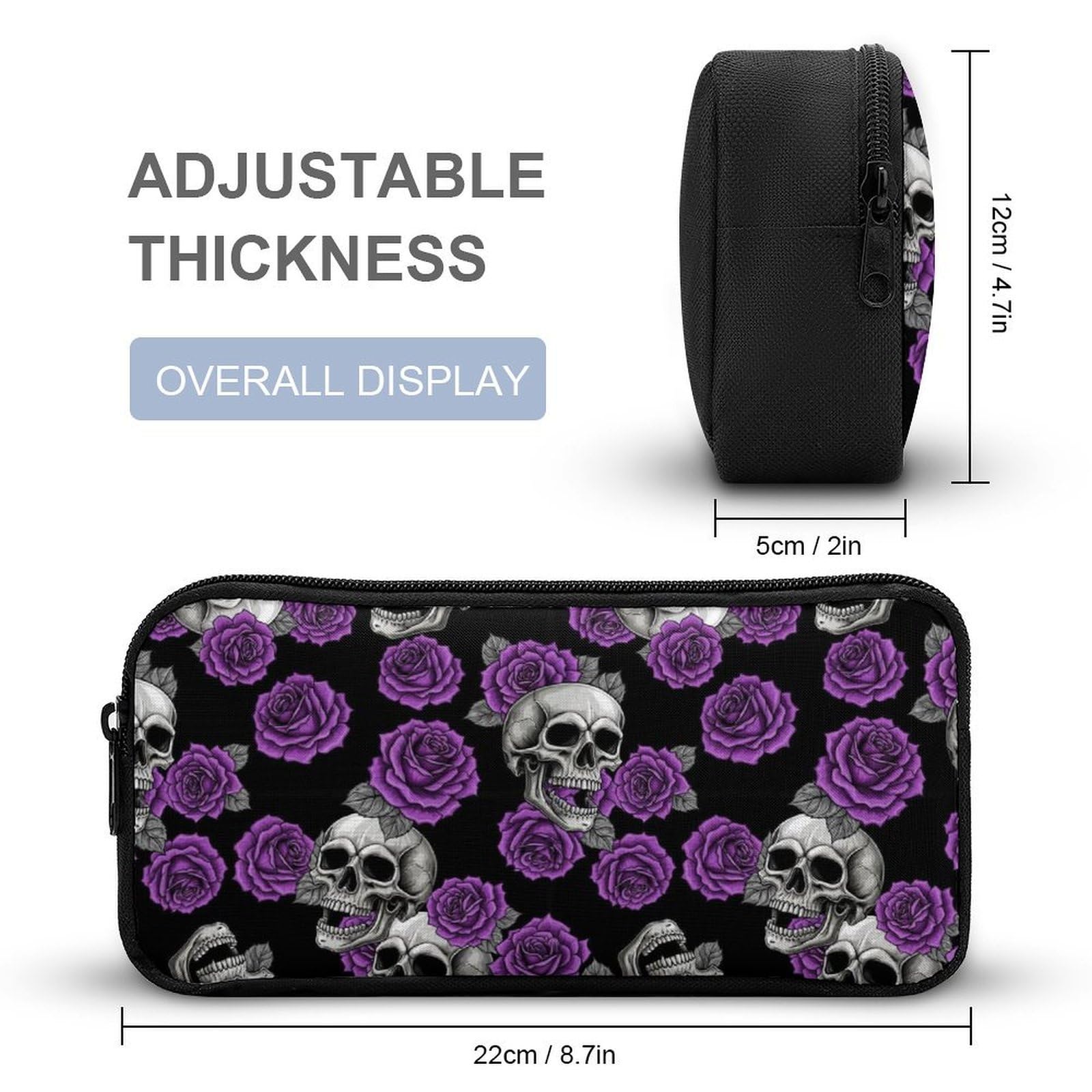 Ensemble sac à dos Purple Rose Skull avec boîte à lunch et trousse de maquillage