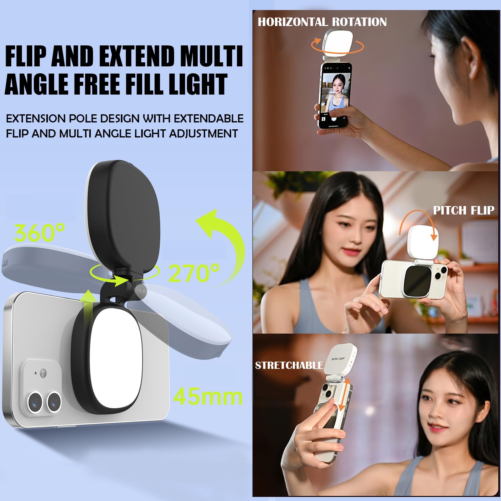 Vibe LED Video Light - Luz magnética para selfie para iPhone, luz de teléfono con espejo, fijación instantánea para MagSafe, selfies, videoconferencias