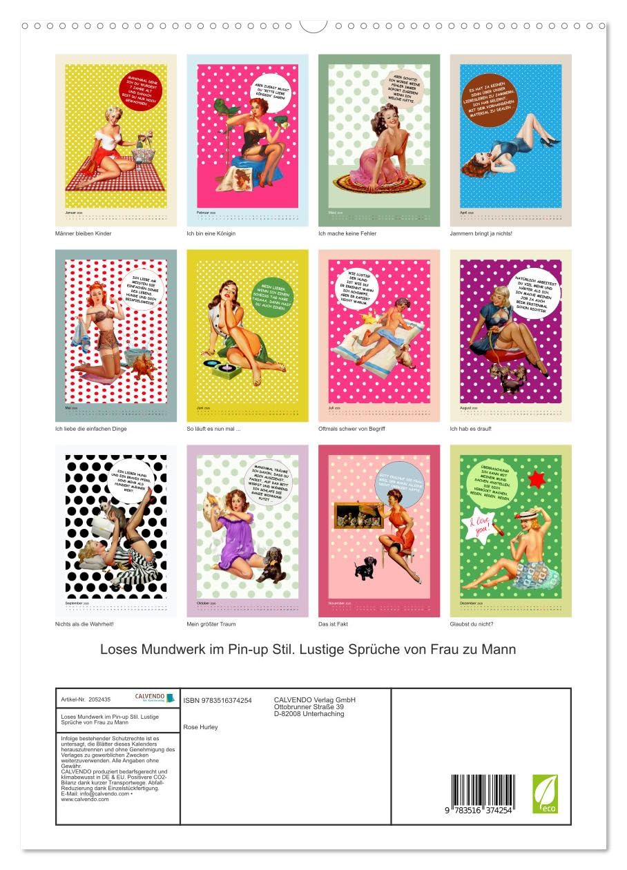 Loses Mundwerk im Pin-up Stil. Lustige Sprüche von Frau zu Mann (hochwertiger Premium Wandkalender 2026 DIN A2 hoch), Kunstdruck in Hochglanz: ... mal die Wahrheit vertragen (CALVENDO Spass)