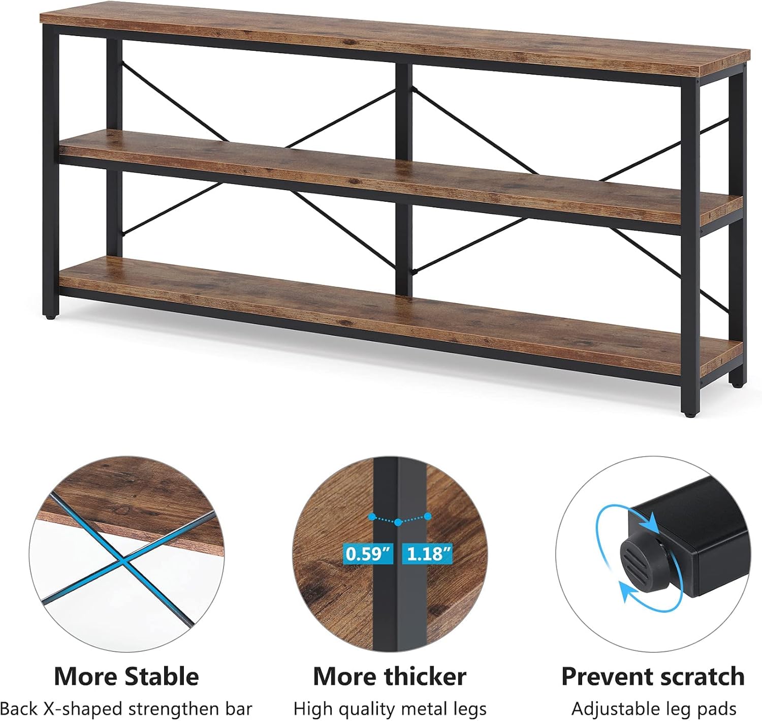Sofa Table, 3 Tiers TV Stand 70.8 Inches Console Table Extra Long TV Console with Storage Shelves for Living Room, Entryway : Home & Kitchen