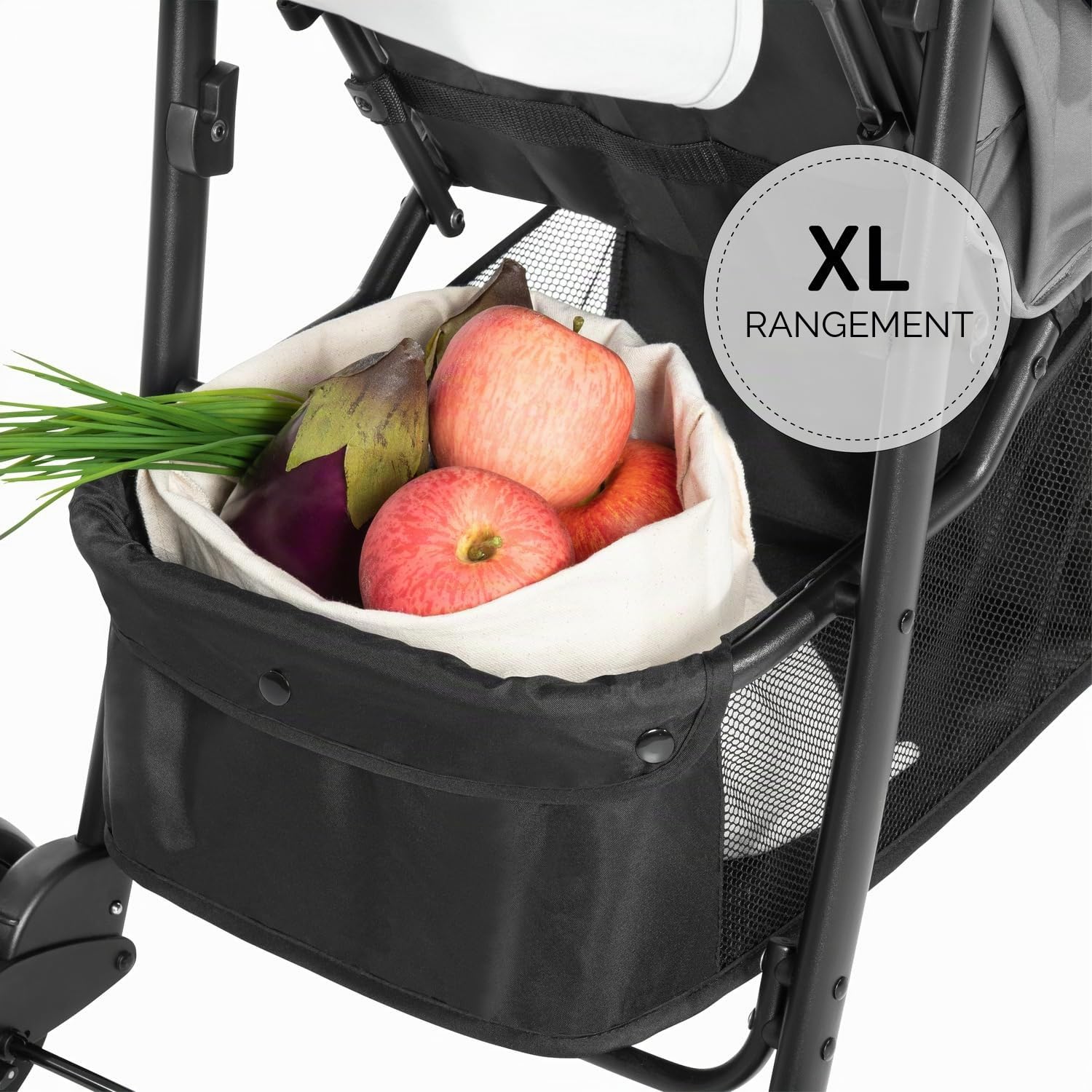 hauck Poussette Canne Compacte Shopper Neo II – dès la Naissance jusqu’à 22 kg, Position Allongée, Pliage Ultra Compact à Une Main, 2 x Plateau avec Porte-Gobelet, Grand Panier XL, Gris