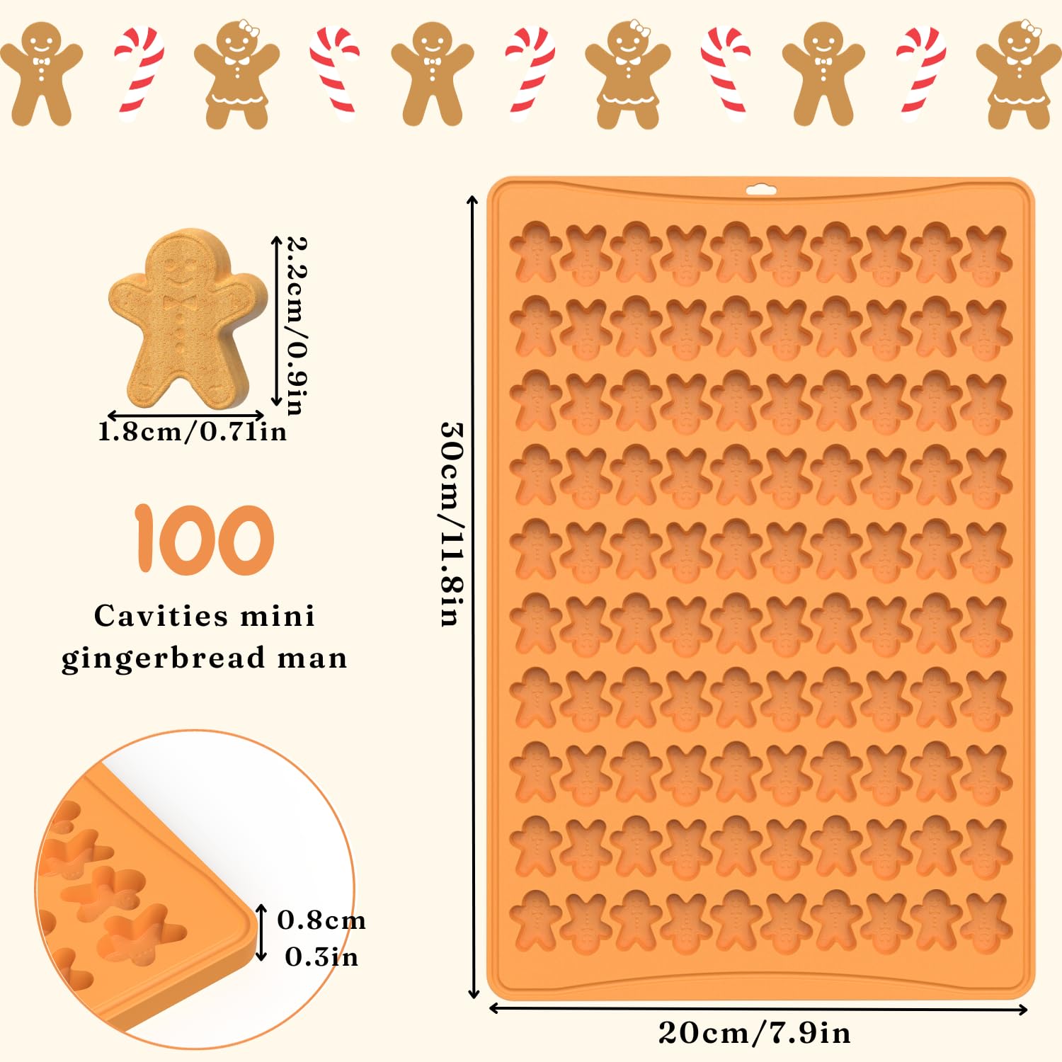 Christmas Silicone Mould,100-Cavity Gingerbread Man Mini Gummy Mold Silicone Gingerbread Candy Mould for Baking,Cookies,Pudding,Jelly,Dog Treat - Image 2